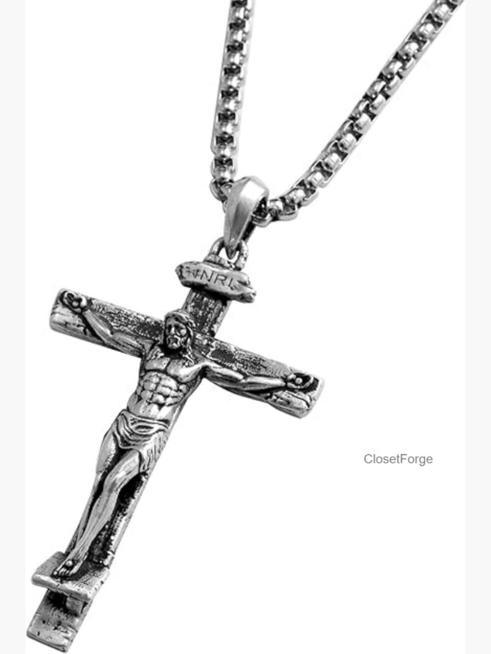 Sterling Silver Crucifix Pendant Necklace Jesus Cross 2in